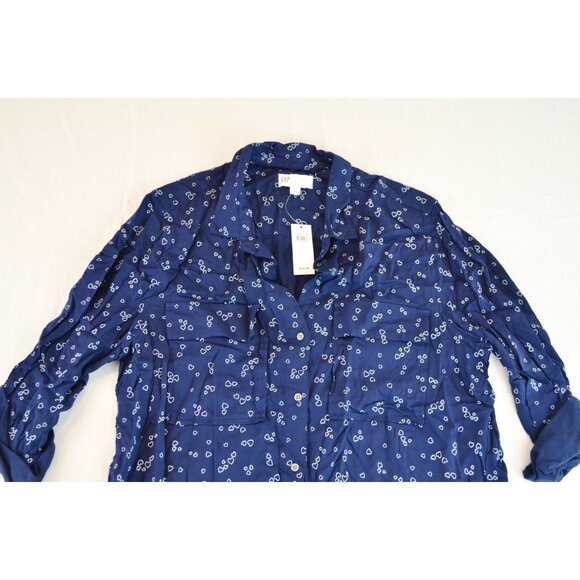 GAP Print Utility Drapy Boyfriend Shirt Tiny Heart White Blue New Large - Picture 3 of 7